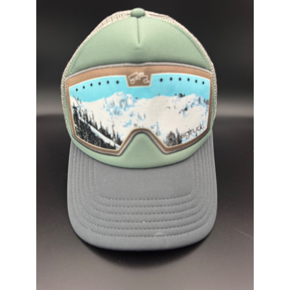 Bigtruck Goggle Trucker Hat Sage Green Grey Mountain Ski Goggle Graphic Snapback